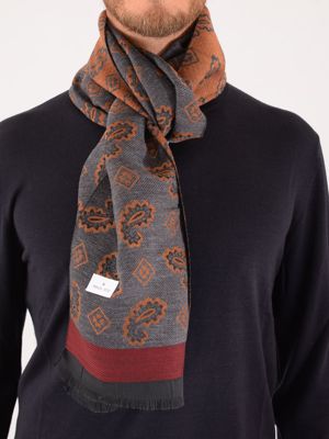 Manuel Ritz men's scarf in wool blend with paisley pattern Grey MANUEL RITZ