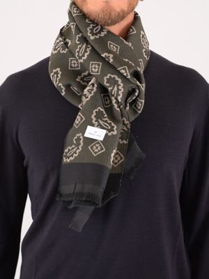Manuel Ritz men's scarf in wool blend with paisley pattern Green MANUEL RITZ