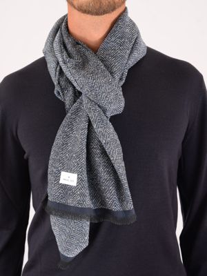 Manuel Ritz men's scarf in cotton and polyester with a herringbone pattern Blue MANUEL RITZ