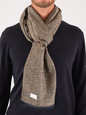 Manuel Ritz men's scarf in cotton and polyester with a herringbone pattern Brown MANUEL RITZ