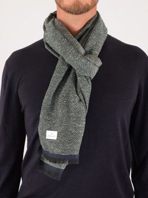 Manuel Ritz men's scarf in cotton and polyester with a herringbone pattern Green MANUEL RITZ