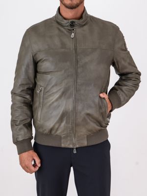 Bomber uomo Peuterey in pelle effetto vintage con imbottitura in piuma Verde Peuterey