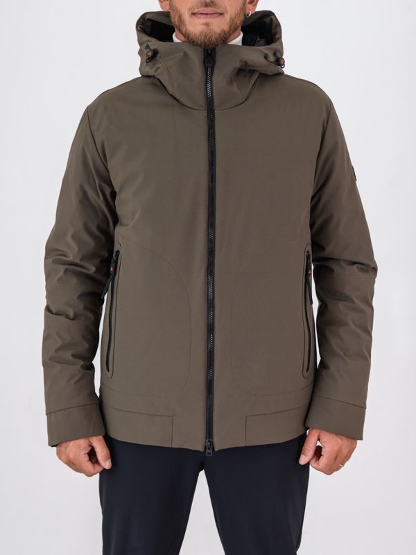 1. Peuterey men's short jacket in stretch canvas with Thermoplume padding Green Peuterey peu556601192020
