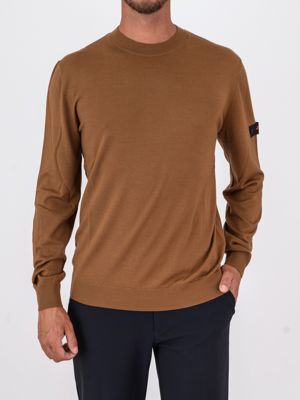 Pull ras du cou pour homme Peuterey en mélange de laine mérinos avec logo et boutons Tabac Peuterey