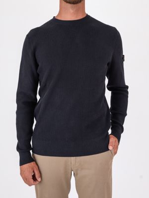 Maglia uomo Peuterey in tricot di cotone a costa inglese con logo e bottoncini Blu Peuterey