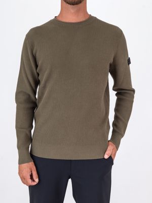 Maglia uomo Peuterey in tricot di cotone a costa inglese con logo e bottoncini Verde Peuterey