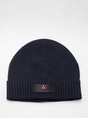 Cappello uomo Peuterey in misto lana e cashmere con risvolto a coste Blu Peuterey