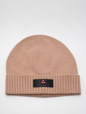 Cappello uomo Peuterey in misto lana e cashmere con risvolto a coste Cammello Peuterey