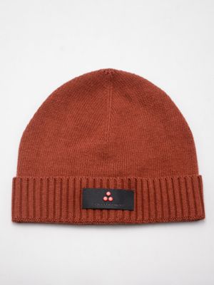 Cappello uomo Peuterey in misto lana e cashmere con risvolto a coste Mattone Peuterey