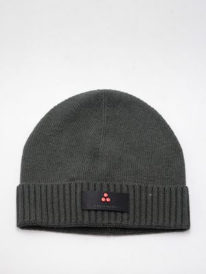 Cappello uomo Peuterey in misto lana e cashmere con risvolto a coste Verde Pino Peuterey