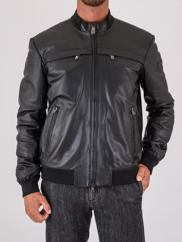 Peuterey men's biker jacket in dyed nappa leather with checked