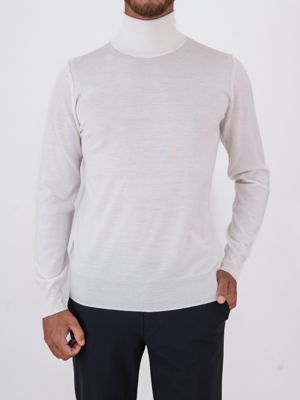 Paolo Pecora Milano Men's Turtleneck Sweater in Extra-Fine Wool, Slim Fit Cream Paolo Pecora Milano