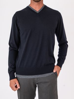 Paolo Pecora Milano men's V-neck wool sweater Blue Paolo Pecora Milano