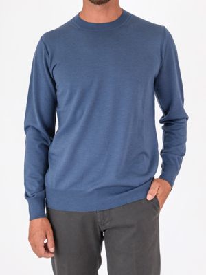 Paolo Pecora Milano men's crew neck sweater in wool, slim fit Bluette Paolo Pecora Milano