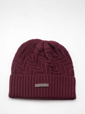 Bonnet Paolo Pecora Milano en pure laine avec finition en relief Bordeaux Paolo Pecora Milano