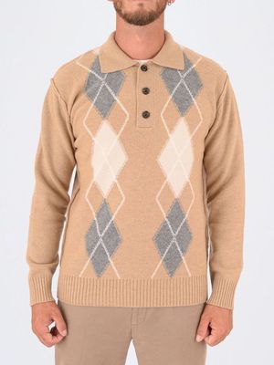 Paolo Pecora Milano men's polo shirt with argyle pattern Beige Paolo Pecora Milano