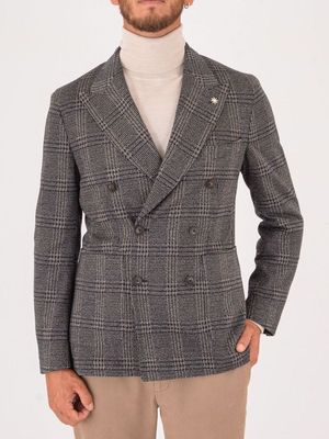 Giacca doppiopetto uomo Manuel Ritz in misto cotone con fantasia check Blu Beige MANUEL RITZ