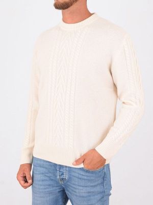 2. Maglione uomo Paolo Pecora Milano in lana motivo a trecce Panna