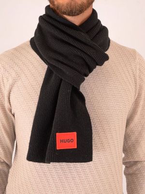 Écharpe homme Hugo en tissu technique avec logo Noir Hugo