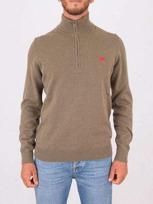 Pull en coton pour homme Hugo avec col zippé Vert Hugo