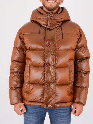 Piumino Peuterey uomo in nylon lucido e cangiante con cappuccio fisso Ruggine Peuterey