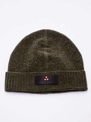 Berretto Peuterey uomo in ciniglia con logo Verde Peuterey