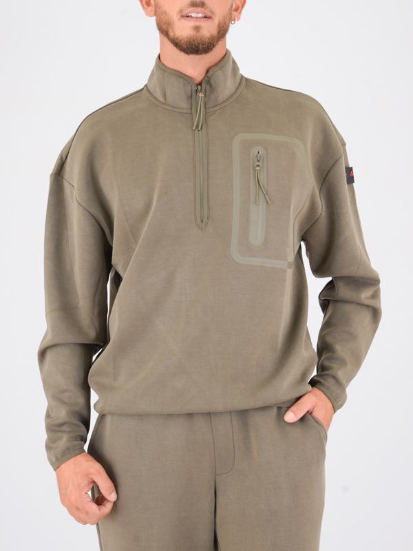 1. Felpa Peuterey uomo in scuba con mezza zip e taschino Verde Peuterey peu564299012370