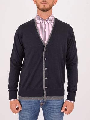 Cardigan homme Paolo Pecora Milano en pure laine avec contrastes Bleu Paolo Pecora Milano