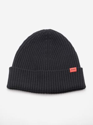 Hugo men's hat in pure ribbed wool Black Hugo