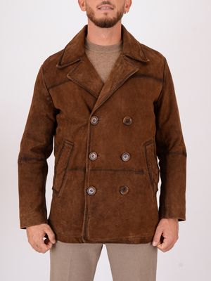 Roy Roger's men's peacoat in vintage-effect suede Tobacco ROY ROGER'S