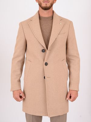 Manuel Ritz men's coat in wool blend with herringbone pattern Beige MANUEL RITZ