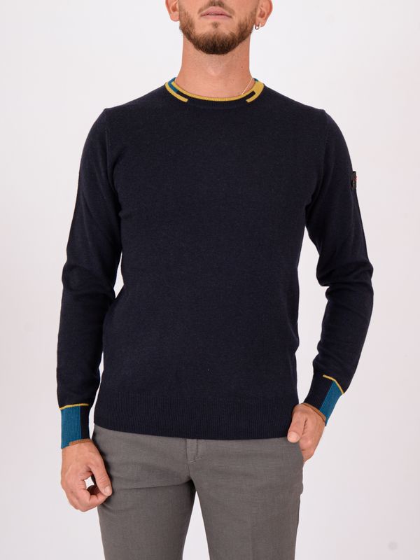 1. Pull Peuterey à col rond en tricot de laine mélangée avec détails contrastés Bleu Peuterey peu569399011947