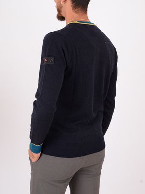 3. Pull Peuterey à col rond en tricot de laine mélangée avec détails contrastés Bleu Peuterey peu569399011947
