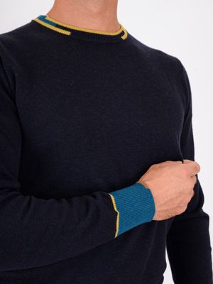 4. Pull Peuterey à col rond en tricot de laine mélangée avec détails contrastés Bleu Peuterey peu569399011947
