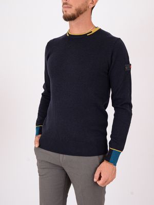 2. Pull Peuterey à col rond en tricot de laine mélangée avec détails contrastés Bleu Peuterey peu569399011947