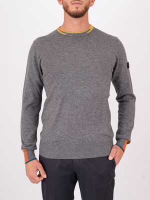 Pull Peuterey à col rond en tricot de laine mélangée avec détails contrastés Gris Peuterey