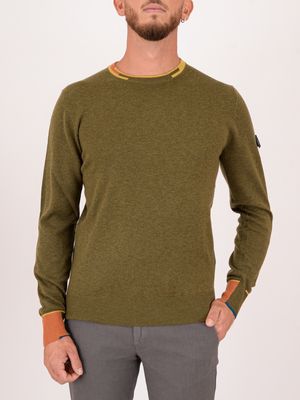 Pull Peuterey à col rond en tricot de laine mélangée avec détails contrastés Vert Peuterey