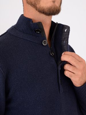 4. Pull col roulé en laine mélangée pour homme de Roy Roger avec zip caché Bleu ROY ROGER'S rru90243cm97xxxx