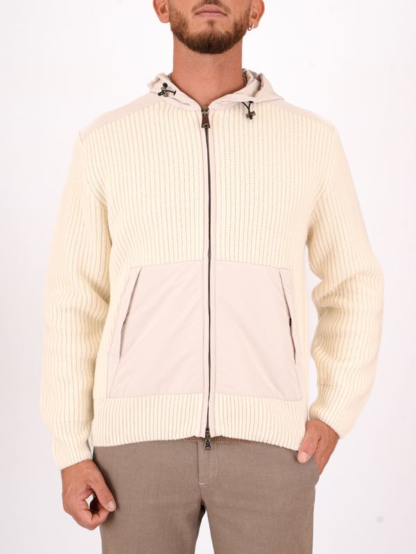1. Paul&Shark men's hooded sweatshirt in Re-Wool with Re-130 High Density details Cream PAUL & SHARK 15311271