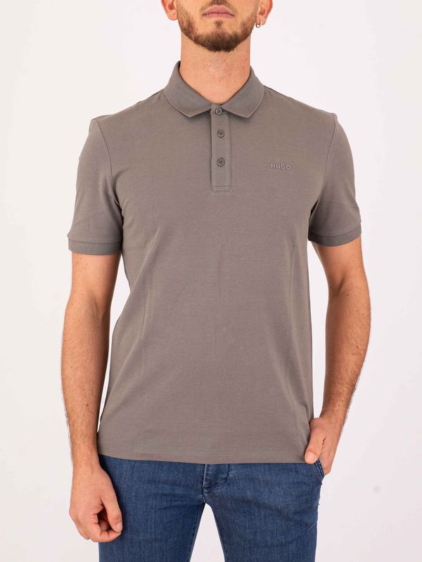 Polo HUGO Uomo Slim Fit in Cotone con Logo Grigio Hugo