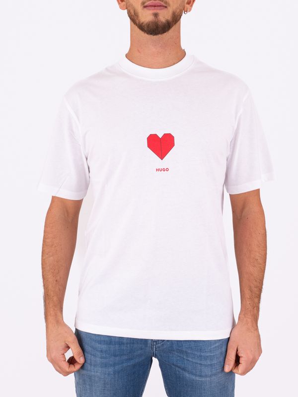 1. T-shirt Uomo Hugo in cotone con Grafica Cuore Bianco Hugo 50553429