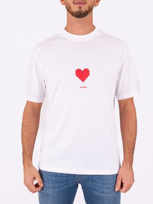 1. T-shirt Uomo Hugo in cotone con Grafica Cuore Bianco
