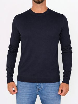 1. Pull HUGO pour homme, coupe ajustée, col rond, en fils doux Bleu