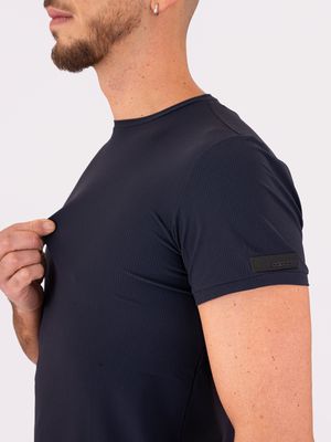 4. T-shirt carré pour homme RRD avec effet carré en seersucker en relief Bleu Noir
