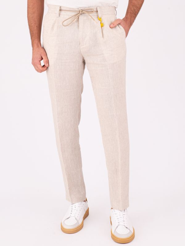 Pantalone Uomo Manuel Ritz in lino con Vita Elasticizzata e Coulisse Beige Chiaro MANUEL RITZ