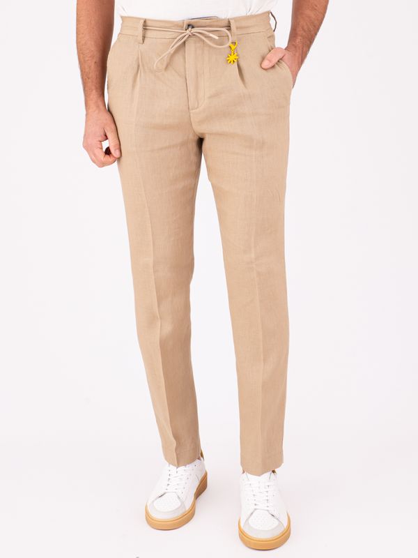 1. Manuel Ritz Men's Linen Trousers with Elasticated Waist and Drawstring Beige MANUEL RITZ 4032p1688l263144
