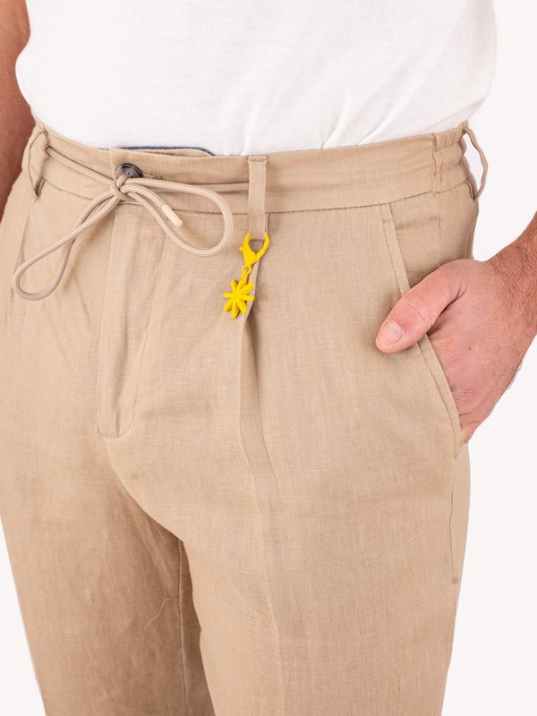 4. Manuel Ritz Men's Linen Trousers with Elasticated Waist and Drawstring Beige MANUEL RITZ 4032p1688l263144
