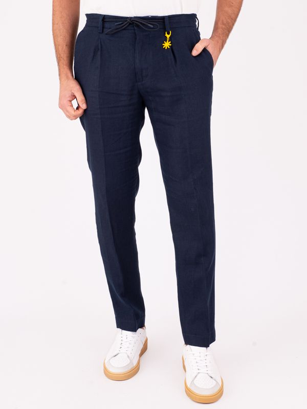 Pantalone Uomo Manuel Ritz in lino con Vita Elasticizzata e Coulisse Blu MANUEL RITZ