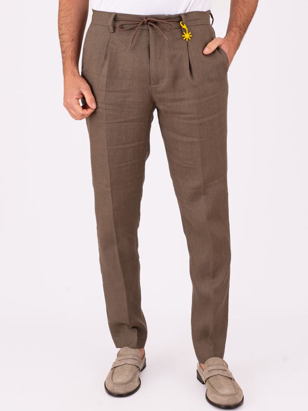 Pantalone Uomo Manuel Ritz in lino con Vita Elasticizzata e Coulisse Tortora MANUEL RITZ