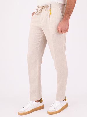 2. Manuel Ritz Men's Linen Trousers with Elasticated Waist and Drawstring Light Beige